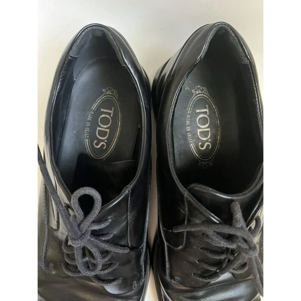 Tod's Black Leather Cap Toe Oxford Shoes Men's 8A Narrow Women's 10